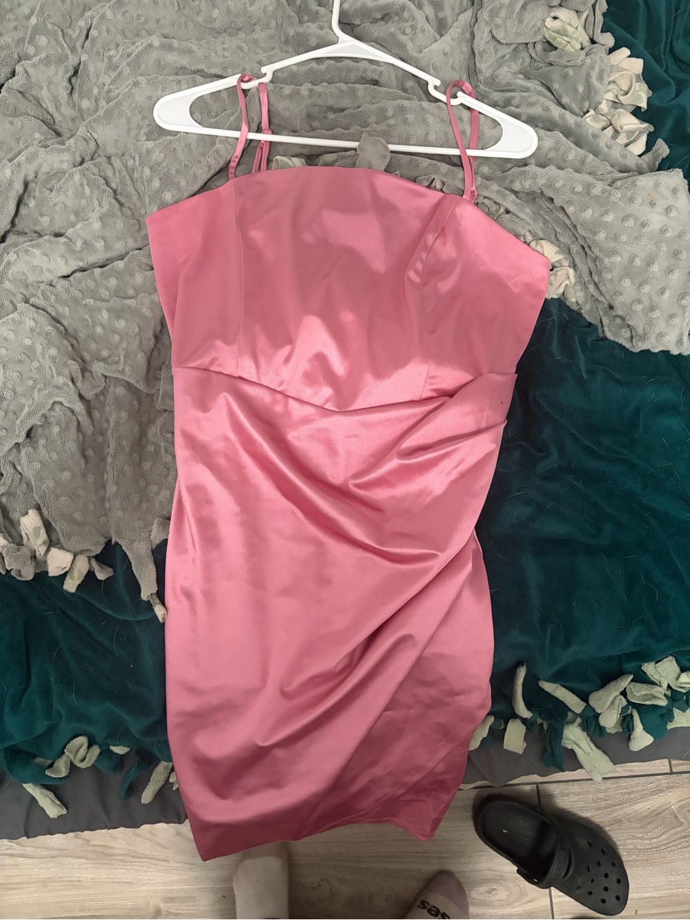 Honey and Rosie Pink Satin Mini Dress with Spaghetti Straps